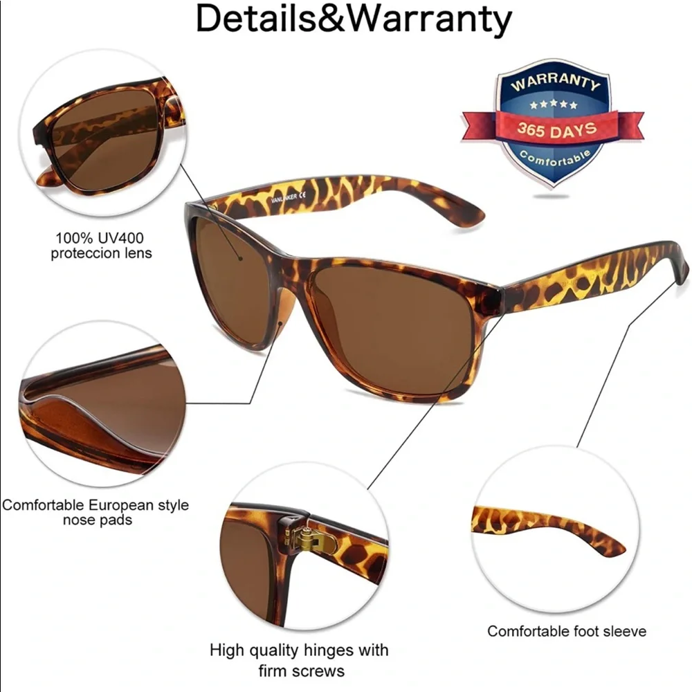 NEW! Polarized Sunglasses Lightweight Retro Square UV Protection Shades Tortoise